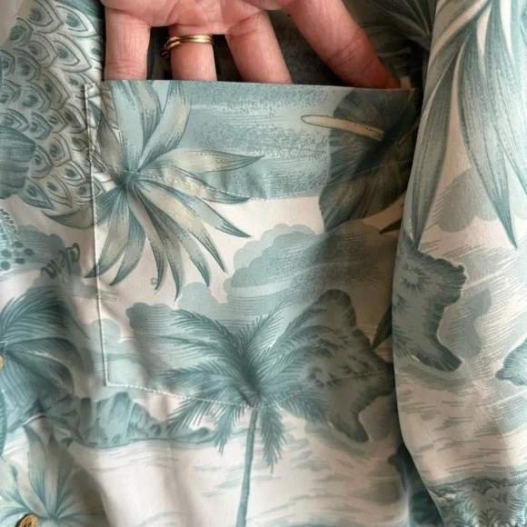 Trader Bay Washable  Mens XL Green/White Floral Button Short Sleeve Hawaii Shirt - Picture 5 of 12